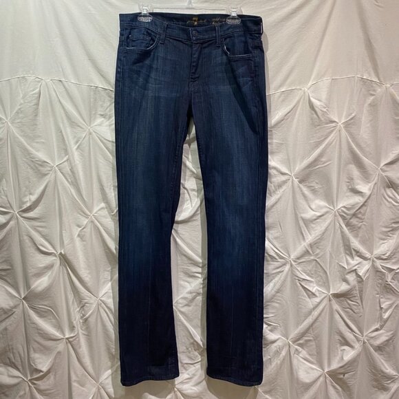 7 For all Mankind Dark Wash Mid Rise Bootcut size 32, Inseam 35 inches - Picture 1 of 15
